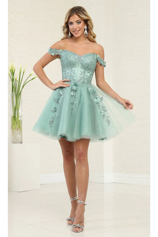 Quince Dama Dresses - Short Quinceanera Dresses in Color Sage
