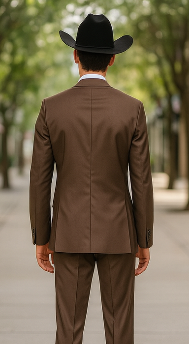 Mel-M158 Coffee Color - Light Brown - Mocha 2 Buttons Vested Suit Pant Classi Mel-M158 Suit