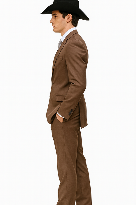Mel-M158 Coffee Color - Light Brown - Mocha 2 Buttons Vested Suit Pant Classi Mel-M158 Suit