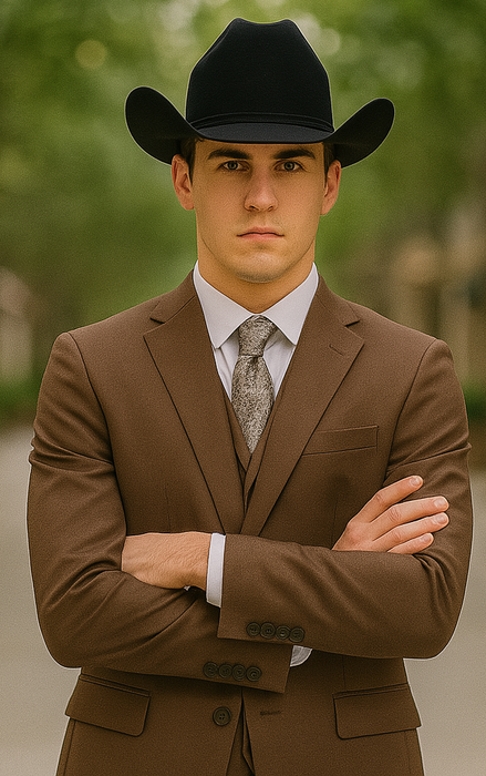Mel-M158 Coffee Color - Light Brown - Mocha 2 Buttons Vested Suit Pant Classi Mel-M158 Suit