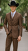 Mel-M158 Coffee Color - Light Brown - Mocha 2 Buttons Vested Suit Pant Classi Mel-M158 Suit