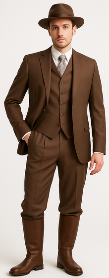Mel-M158 Coffee Color - Light Brown - Mocha 2 Buttons Vested Suit Pant Classi Mel-M158 Suit