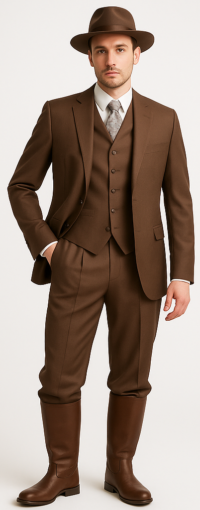 Mel-M158 Coffee Color - Light Brown - Mocha 2 Buttons Vested Suit Pant Classi Mel-M158 Suit