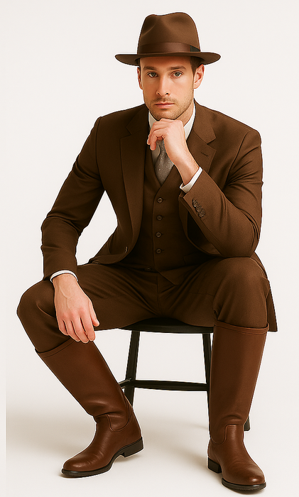 Mel-M158 Coffee Color - Light Brown - Mocha 2 Buttons Vested Suit Pant Classi Mel-M158 Suit