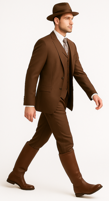 Mel-M158 Coffee Color - Light Brown - Mocha 2 Buttons Vested Suit Pant Classi Mel-M158 Suit