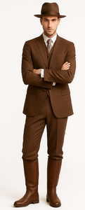 Mel-M158 Coffee Color - Light Brown - Mocha 2 Buttons Vested Suit Pant Classi Mel-M158 Suit