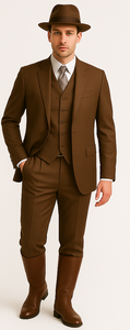 Mel-M158 Coffee Color - Light Brown - Mocha 2 Buttons Vested Suit Pant Classi Mel-M158 Suit