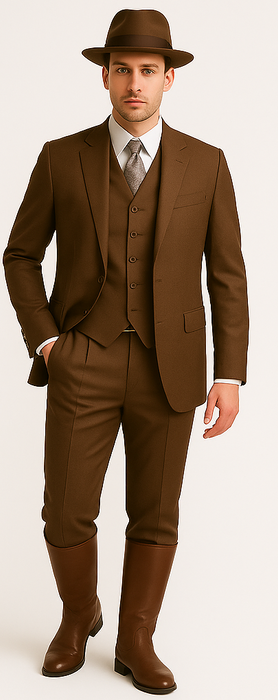 Mel-M158 Coffee Color - Light Brown - Mocha 2 Buttons Vested Suit Pant Classi Mel-M158 Suit