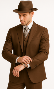 Mel-M158 Coffee Color - Light Brown - Mocha 2 Buttons Vested Suit Pant Classi Mel-M158 Suit