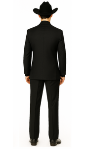 Men 2 Button Trim Cowboy in Black Cowboy Suit - Country Besom Pockets Wedding Suits