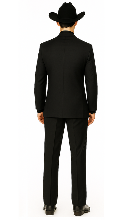 Men 2 Button Trim Cowboy in Black Cowboy Suit - Country Besom Pockets Wedding Suits