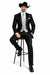 Men 2 Button Trim Cowboy in Black Cowboy Suit - Country Besom Pockets Wedding Suits