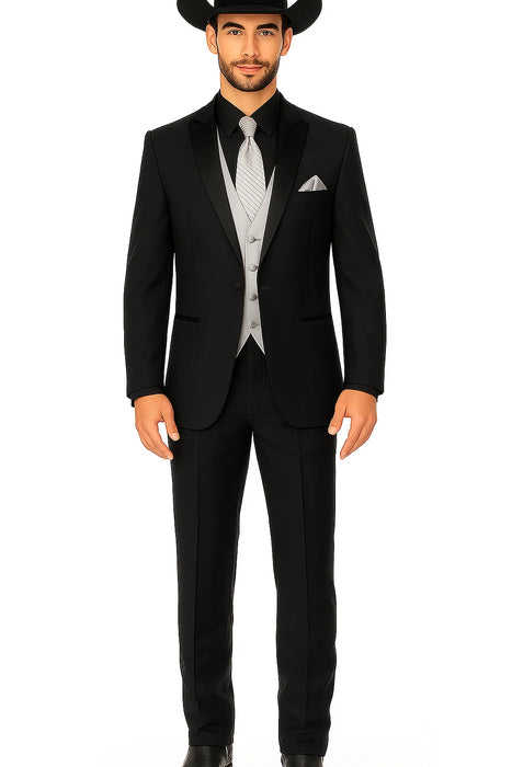 Men 2 Button Trim Cowboy in Black Cowboy Suit - Country Besom Pockets Wedding Suits