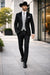 Men 2 Button Trim Cowboy in Black Cowboy Suit - Country Besom Pockets Wedding Suits