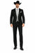 Men 2 Button Trim Cowboy in Black Cowboy Suit - Country Besom Pockets Wedding Suits