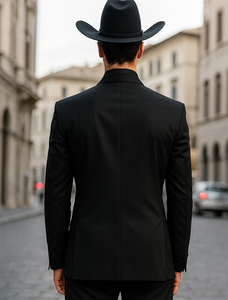 Men 2 Button Trim Cowboy in Black Cowboy Suit - Country Wedding Suits