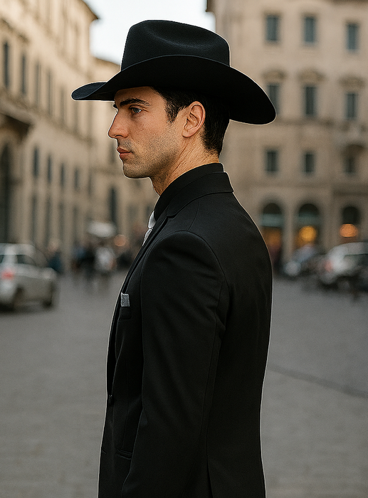 Men 2 Button Trim Cowboy in Black Cowboy Suit - Country Wedding Suits