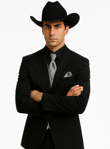 Men 2 Button Trim Cowboy in Black Cowboy Suit - Country Wedding Suits