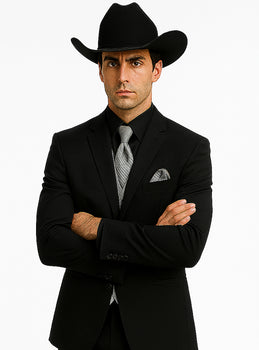 Men 2 Button Trim Cowboy in Black Cowboy Suit - Country Wedding Suits - Image 5
