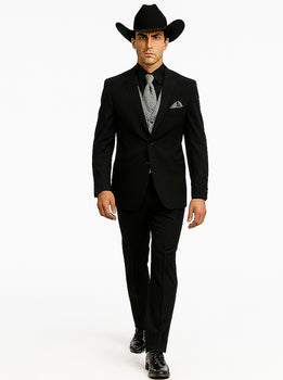 Men 2 Button Trim Cowboy in Black Cowboy Suit - Country Wedding Suits - Image 6