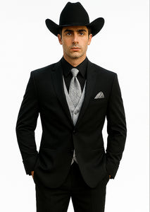 Men 2 Button Trim Cowboy in Black Cowboy Suit - Country Wedding Suits - Image 7