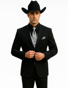 Men 2 Button Trim Cowboy in Black Cowboy Suit - Country Wedding Suits - Image 8