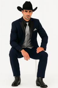 Men 2 Button Trim Cowboy in Navy Cowboy Suit - Country Wedding Suits - Image 4