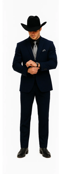 Men 2 Button Trim Cowboy in Navy Cowboy Suit - Country Wedding Suits