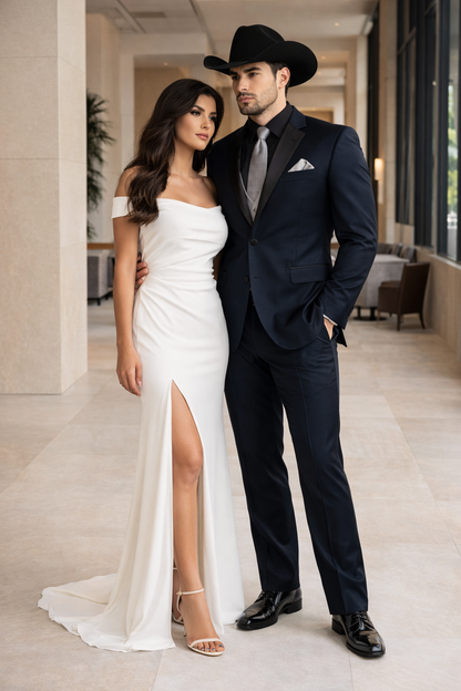 Men 2 Button Trim Cowboy in Navy Cowboy Suit - Country Wedding Suits
