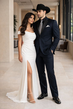 Men 2 Button Trim Cowboy in Navy Cowboy Suit - Country Wedding Suits