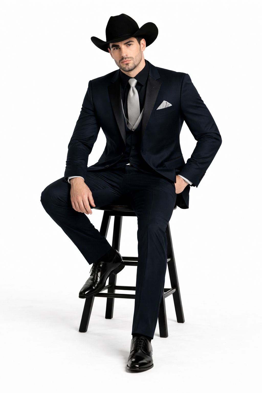Men 2 Button Trim Cowboy in Navy Cowboy Suit - Country Wedding Suits