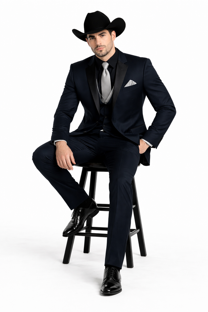 Men 2 Button Trim Cowboy in Navy Cowboy Suit - Country Wedding Suits