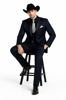 Men 2 Button Trim Cowboy in Navy Cowboy Suit - Country Wedding Suits