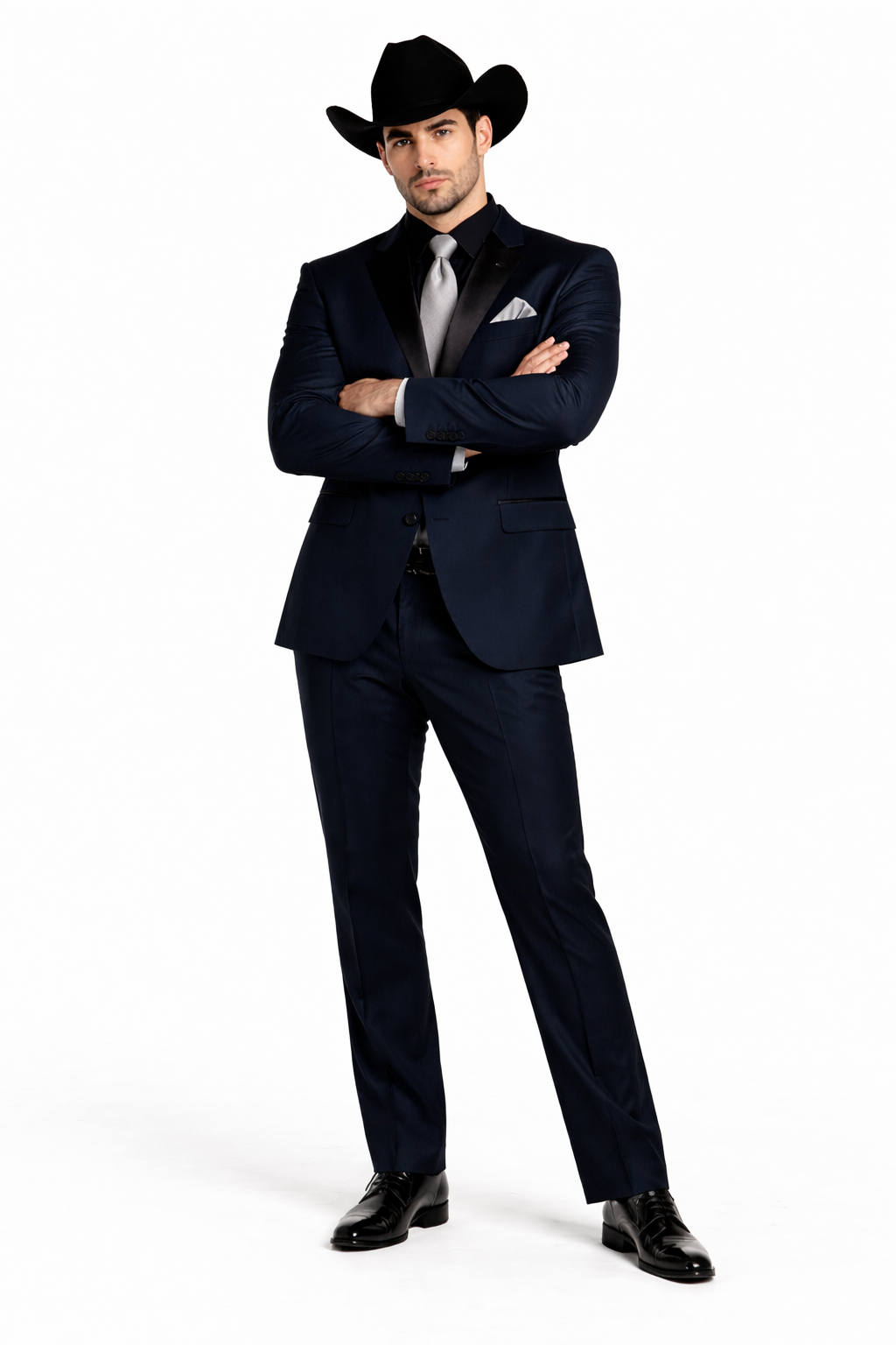Men 2 Button Trim Cowboy in Navy Cowboy Suit - Country Wedding Suits