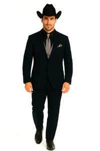 Men 2 Button Trim Cowboy in Navy Cowboy Suit - Country Wedding Suits
