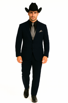 Men 2 Button Trim Cowboy in Navy Cowboy Suit - Country Wedding Suits