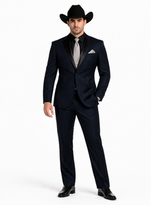 Men 2 Button Trim Cowboy in Navy Cowboy Suit - Country Wedding Suits