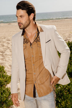 Men’s Beige Date Night Blazer – Tailored Modern Fit Stretch Jacket