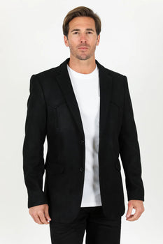 Double Button Suede Western Blazer Black