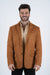 Men’s Camel Faux Suede Double Button Blazer – Stylish Casual Sport Coat