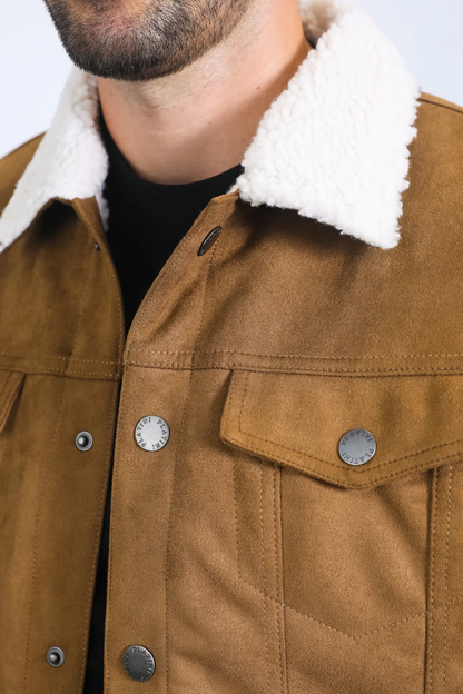 Classic Camel Faux Suede Jacket for Men – Sherpa Lined Warm Winter Style