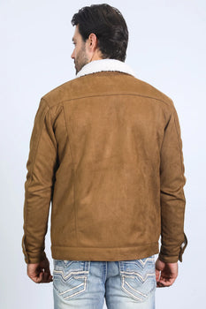 Classic Camel Faux Suede Jacket for Men – Sherpa Lined Warm Winter Style
