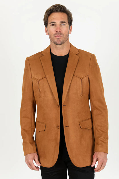 Double Button Suede Western Blazer Camel