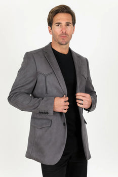 Double Button Suede Western Blazer Charcoal