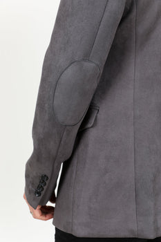 Mens Charcoal Faux Suede Blazer Jacket – Double Button Smart Casual Sport Coat