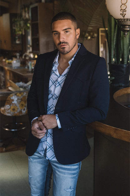 Men’s Navy Western Cowboy Blazer – Double Button Dress Coat