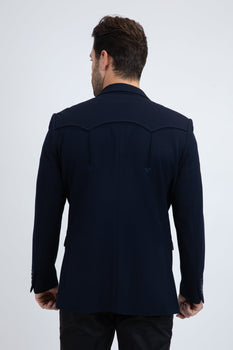 Men’s Navy Western Cowboy Blazer – Double Button Dress Coat