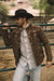 Men’s Quilted Twill Jacket with Aztec Print and Fur Lining – Brown