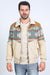 Men’s Western Inspired Aztec Quilted Twill Jacket – Beige with Suede Accents