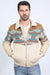 Men’s Western Inspired Aztec Quilted Twill Jacket – Beige with Suede Accents